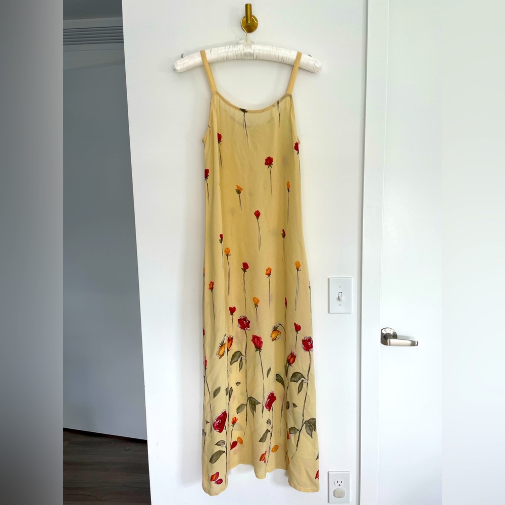 Johnny Was Womens Vintage Yellow Floral Rose Maxi Slip Dress Size Large Y2K 90’s